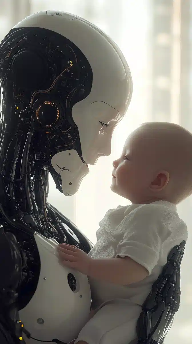 UHD Humanoid Robot Feeding Baby Midjourney提示词