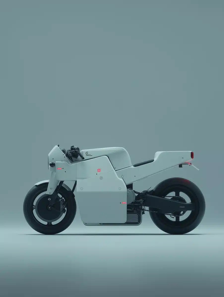 Minimalist White Motorcycle Design Midjourney提示词