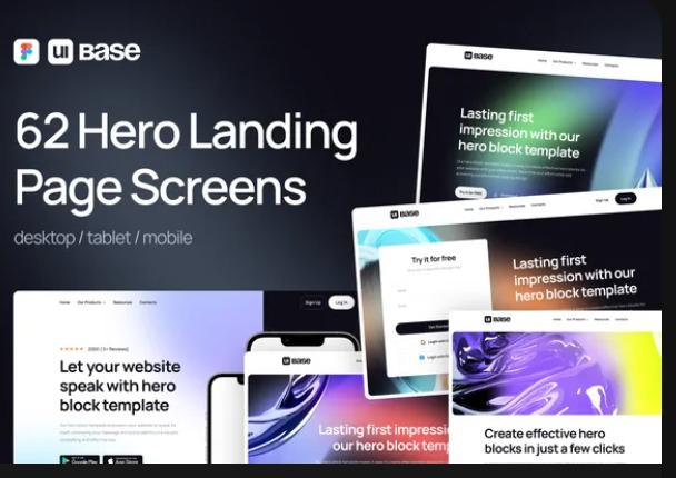 Hero Landing Page Screens UI Base