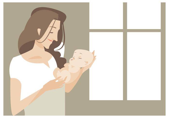 年轻美丽的妈妈，她刚出生的婴儿矢量