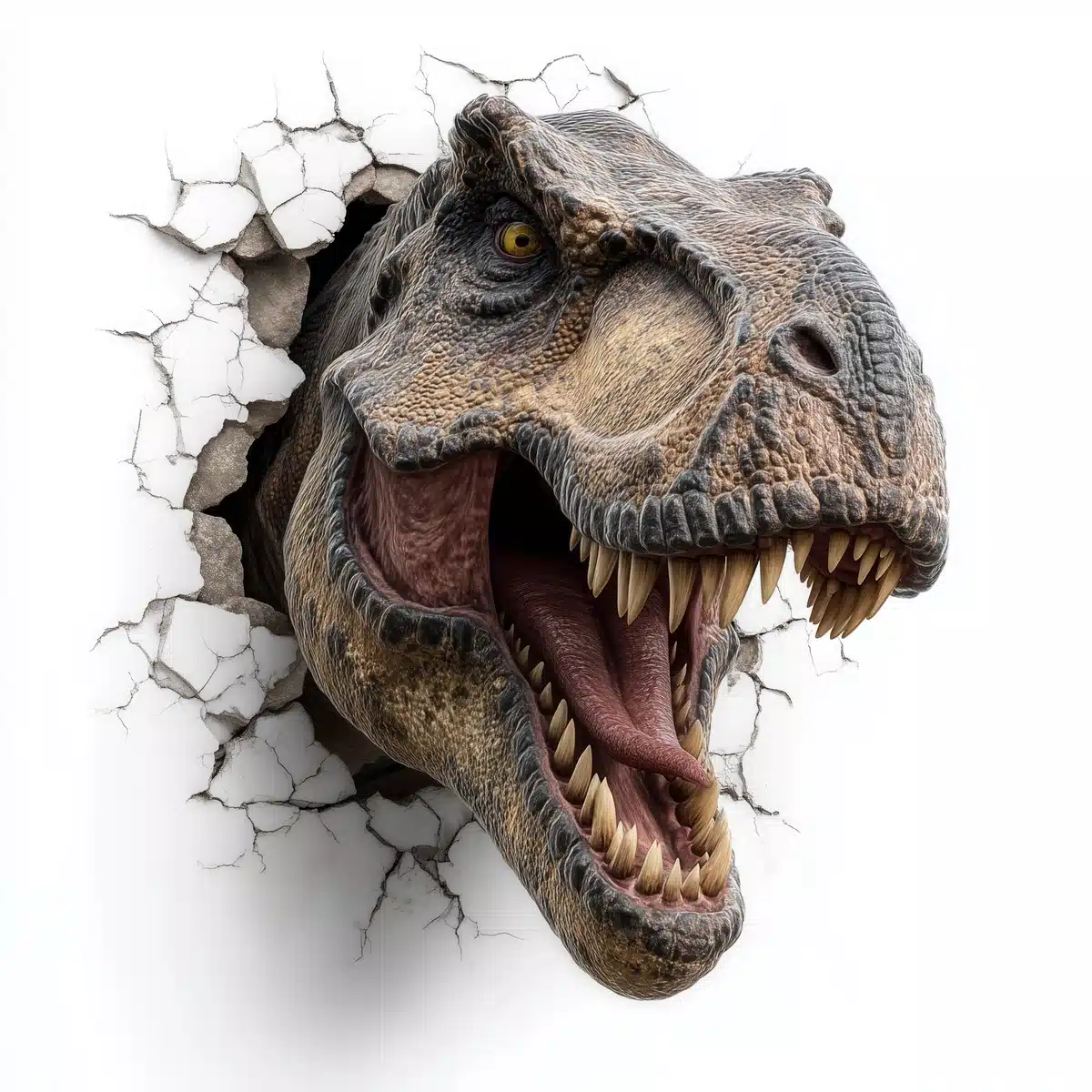 T Rex Wall Breakthrough Midjourney提示词