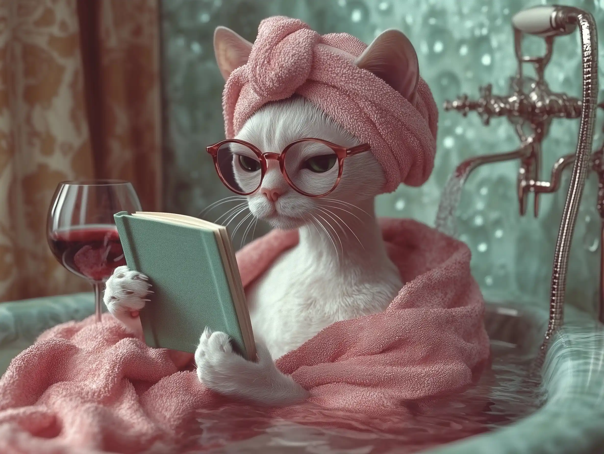 Photorealistic Cat in Bathtub Midjourney提示词