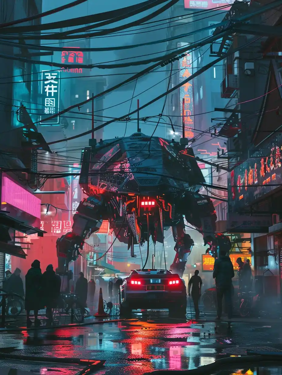 Cyberpunk Robot Parade Midjourney提示词