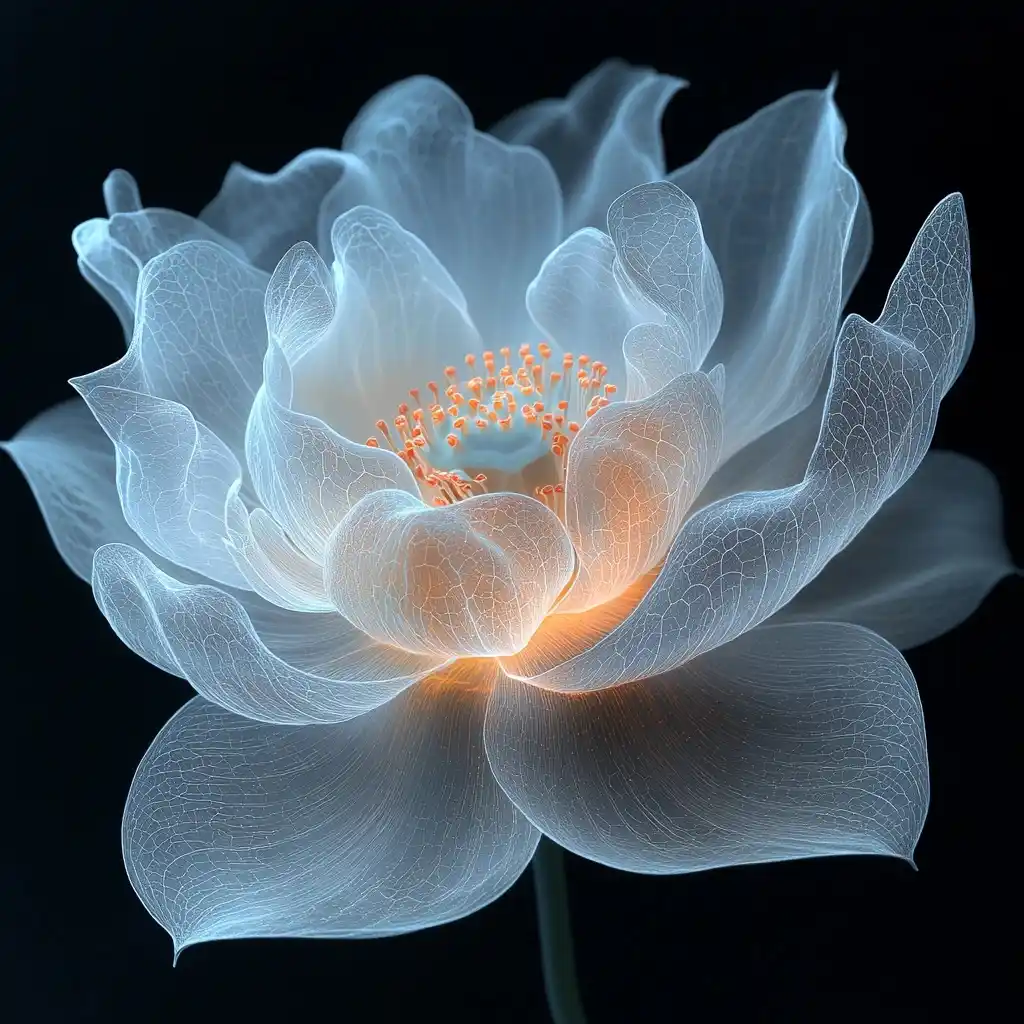 Fluorescent Lotus Ink Illustration Midjourney提示词