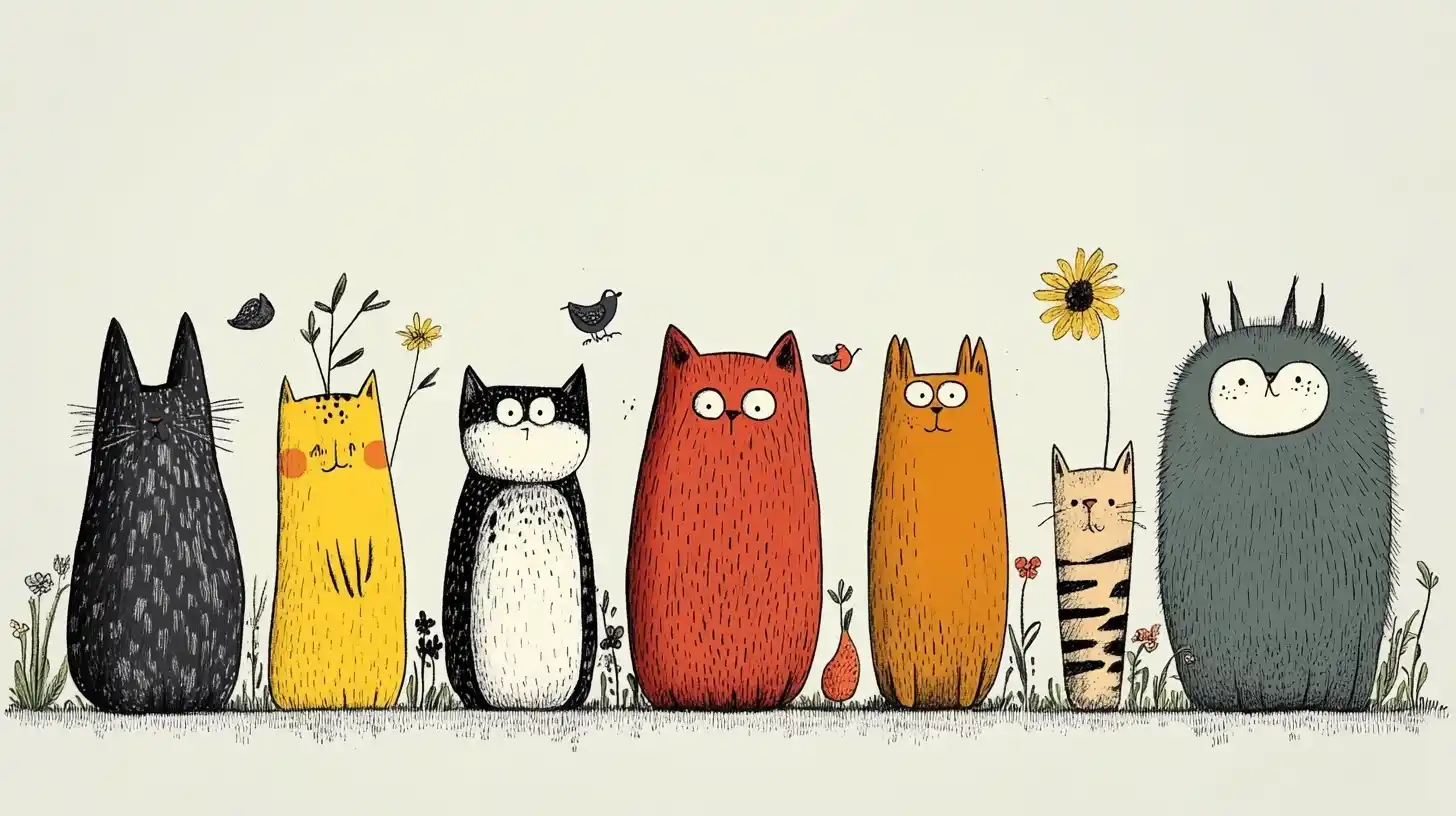 Cartoon Animals on Grass Midjourney提示词