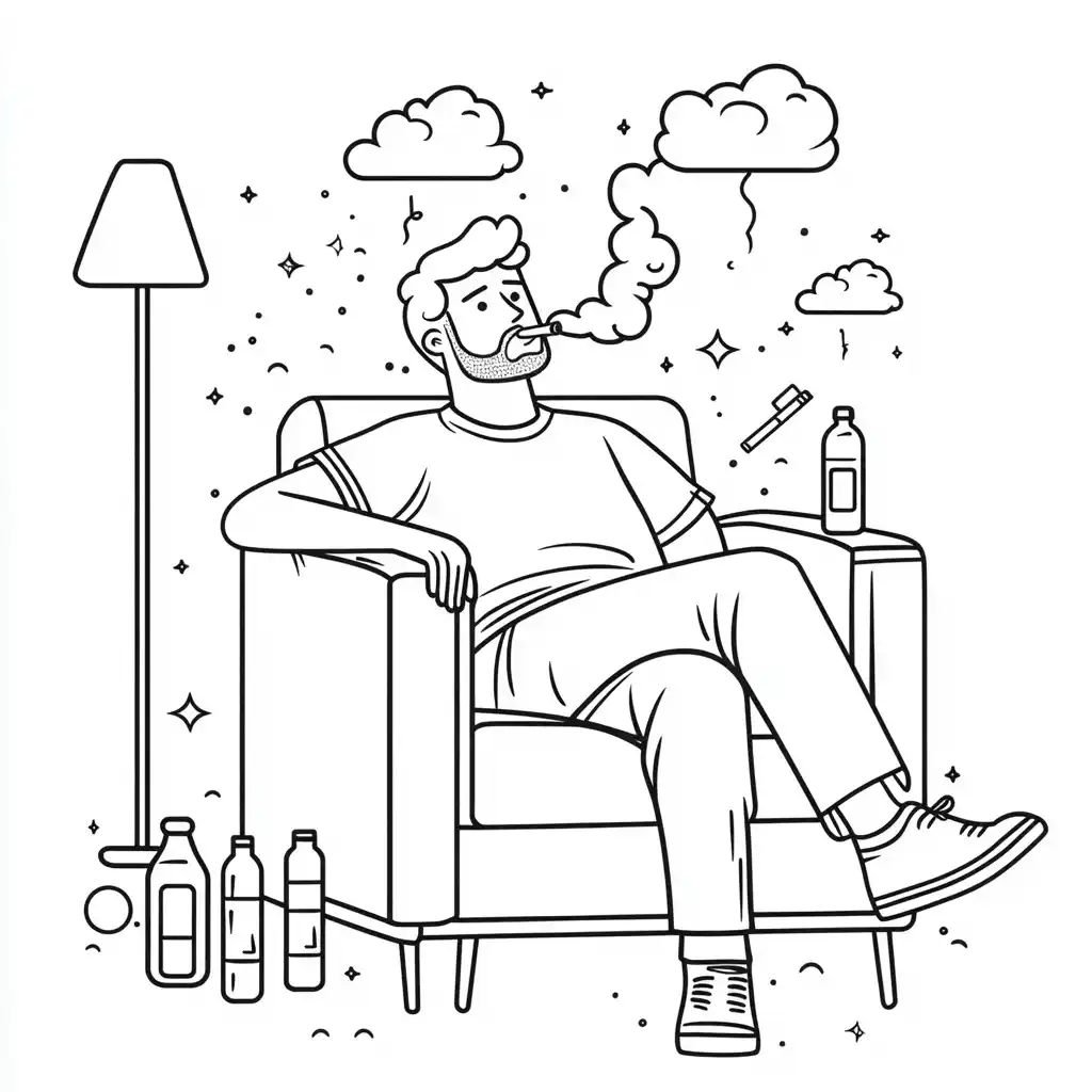 Cartoon Man on Couch Midjourney提示词