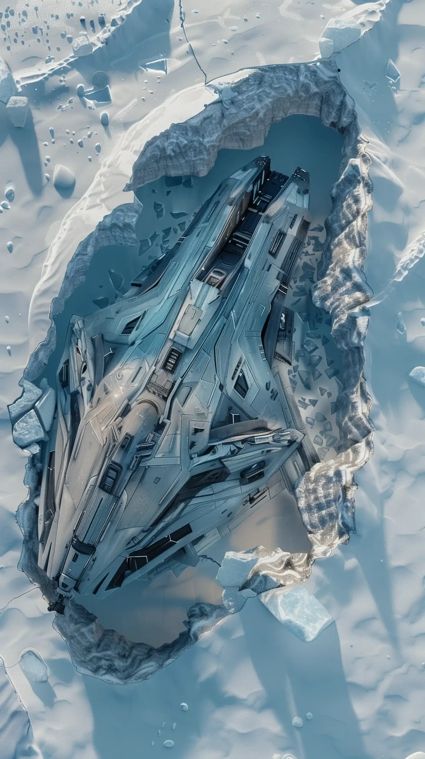 Futuristic Ship in Glacier Midjourney提示词