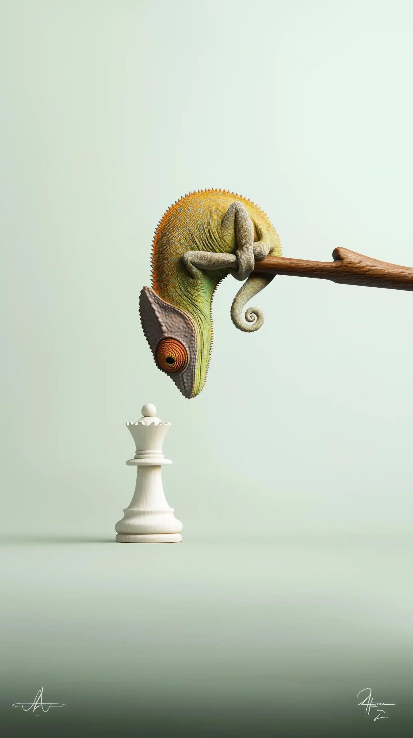 Chameleon Observing Chess Piece Midjourney提示词