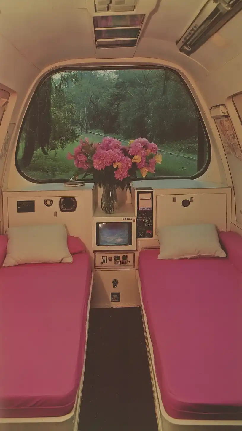 Iridescent 80s Spaceship Bedroom Midjourney提示词