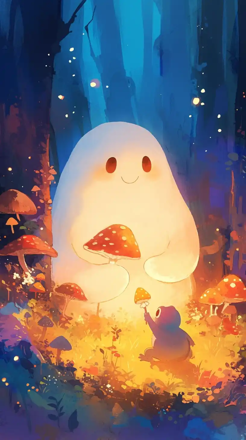 Cute Ghost Frog Studio Ghibli Forest Midjourney提示词