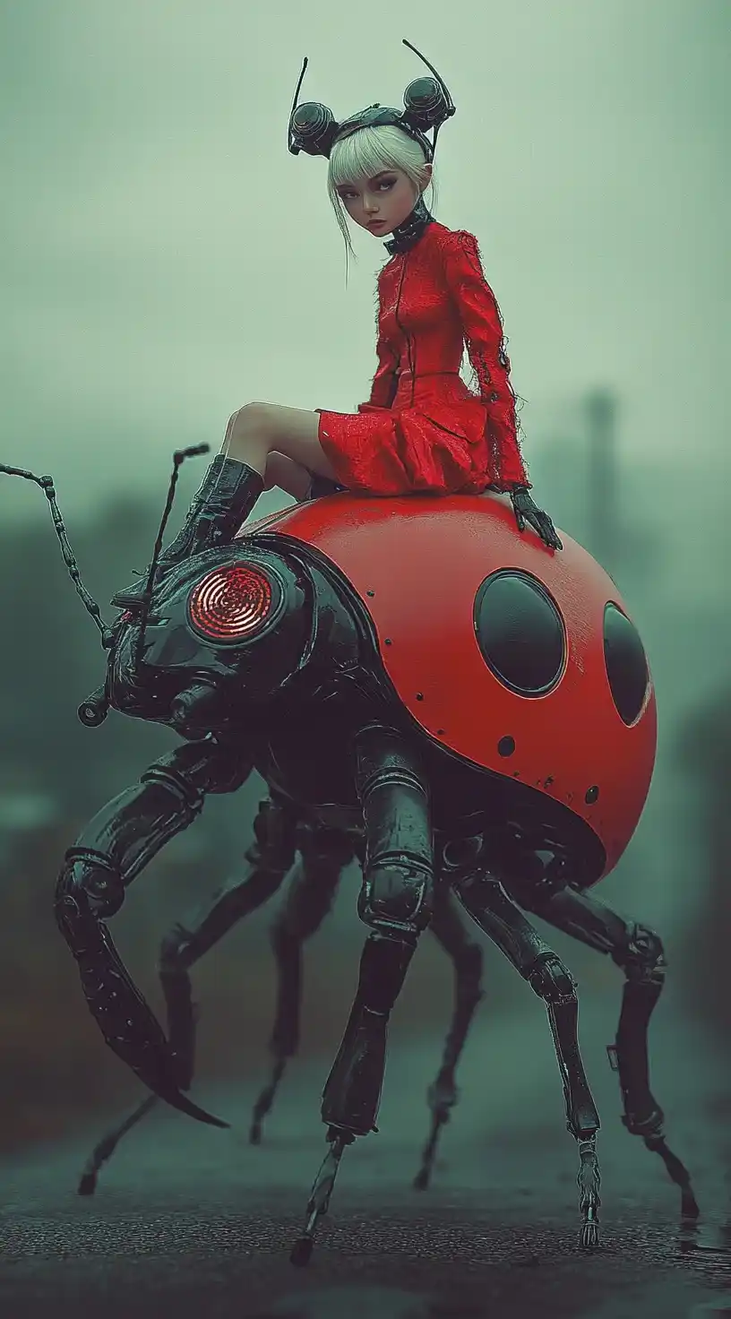 Futuristic Girl on Robot Midjourney提示词