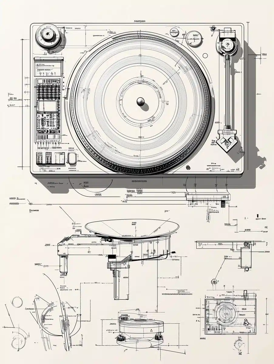 Technical Turntable Blueprint Midjourney提示词