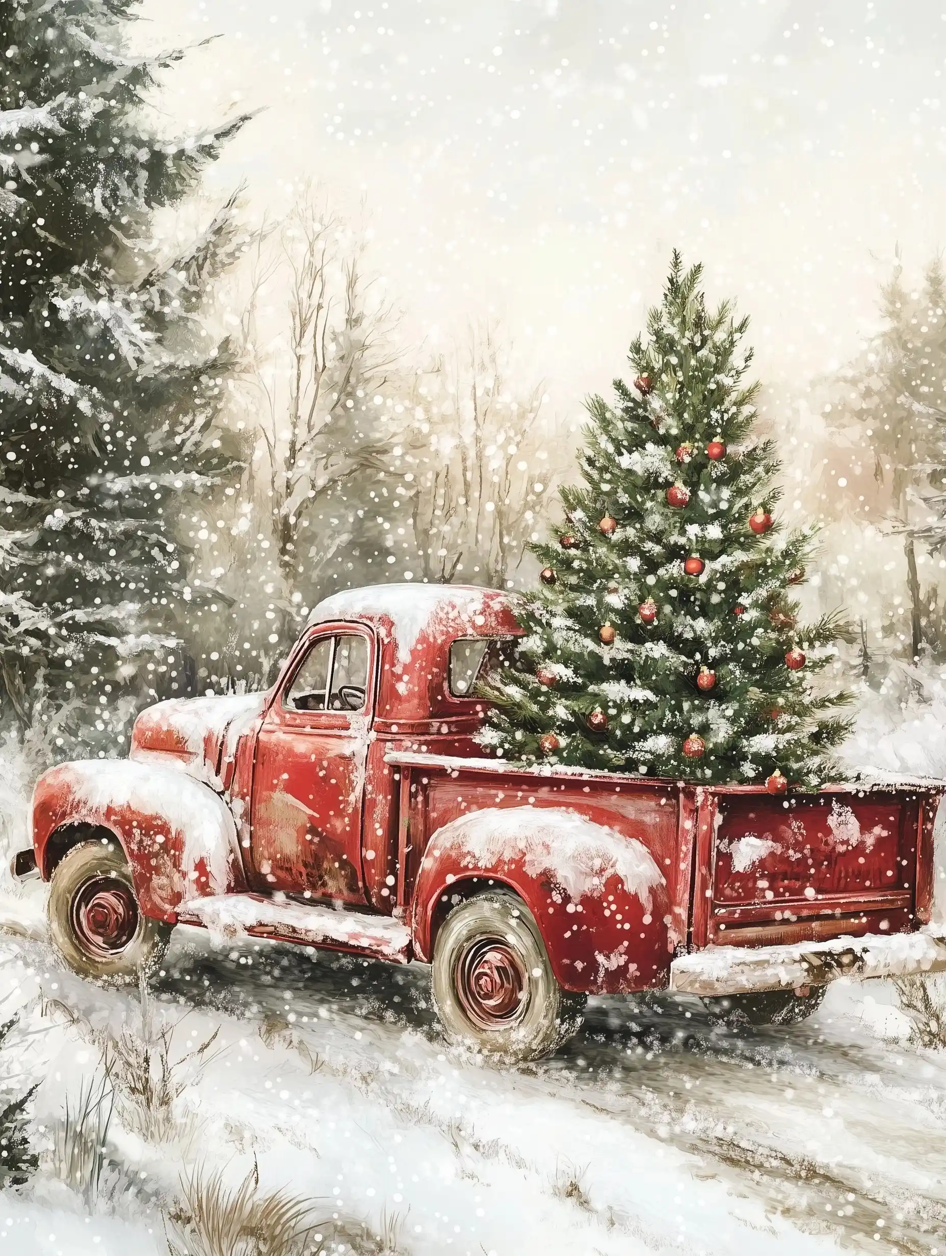Watercolor Vintage Truck Scene Midjourney提示词