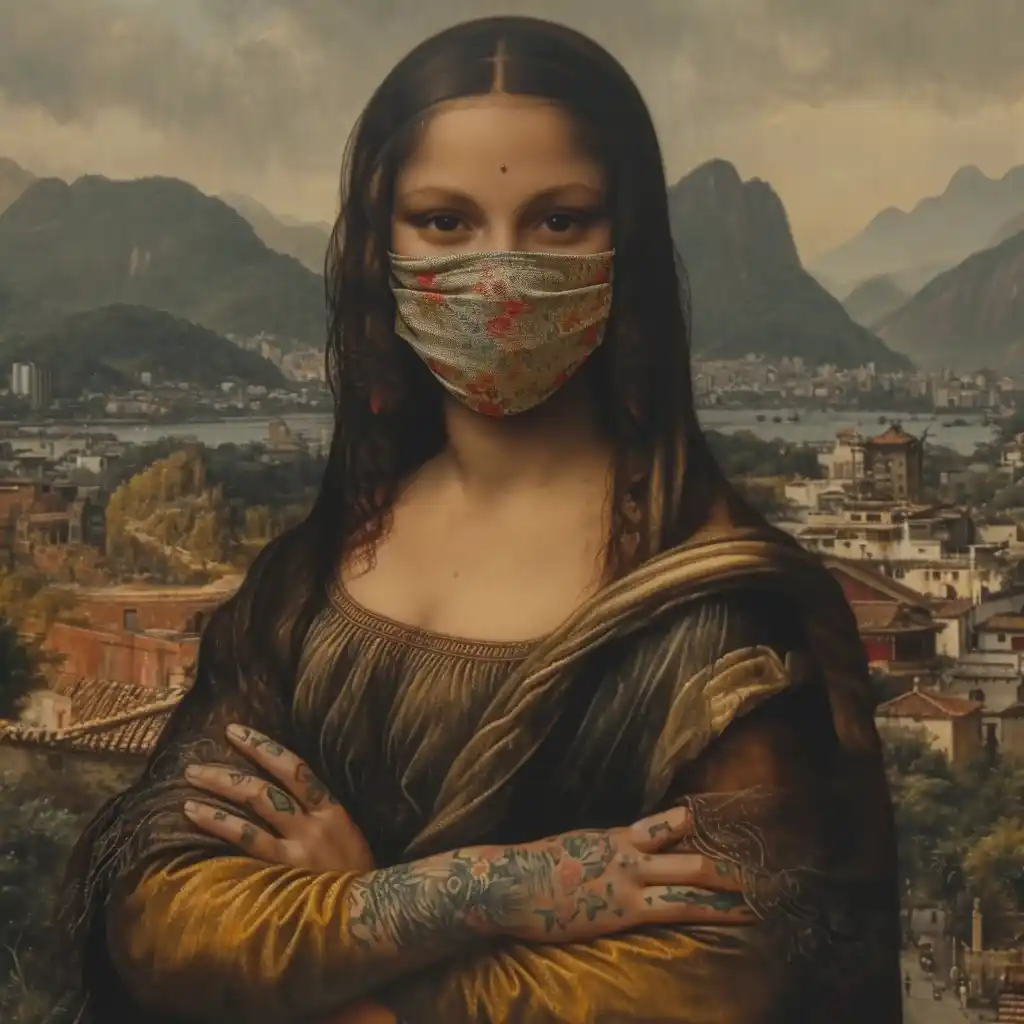 Tattooed Mona Lisa in Rio Midjourney提示词