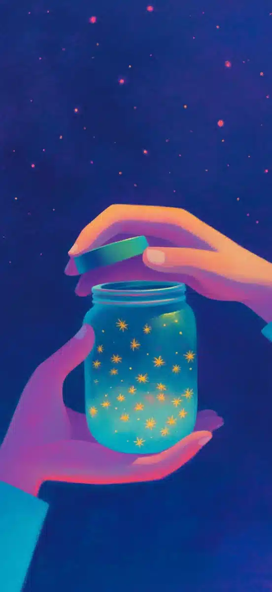 Chalk Sketch of Chibi Hands with Fireflies Midjourney提示词