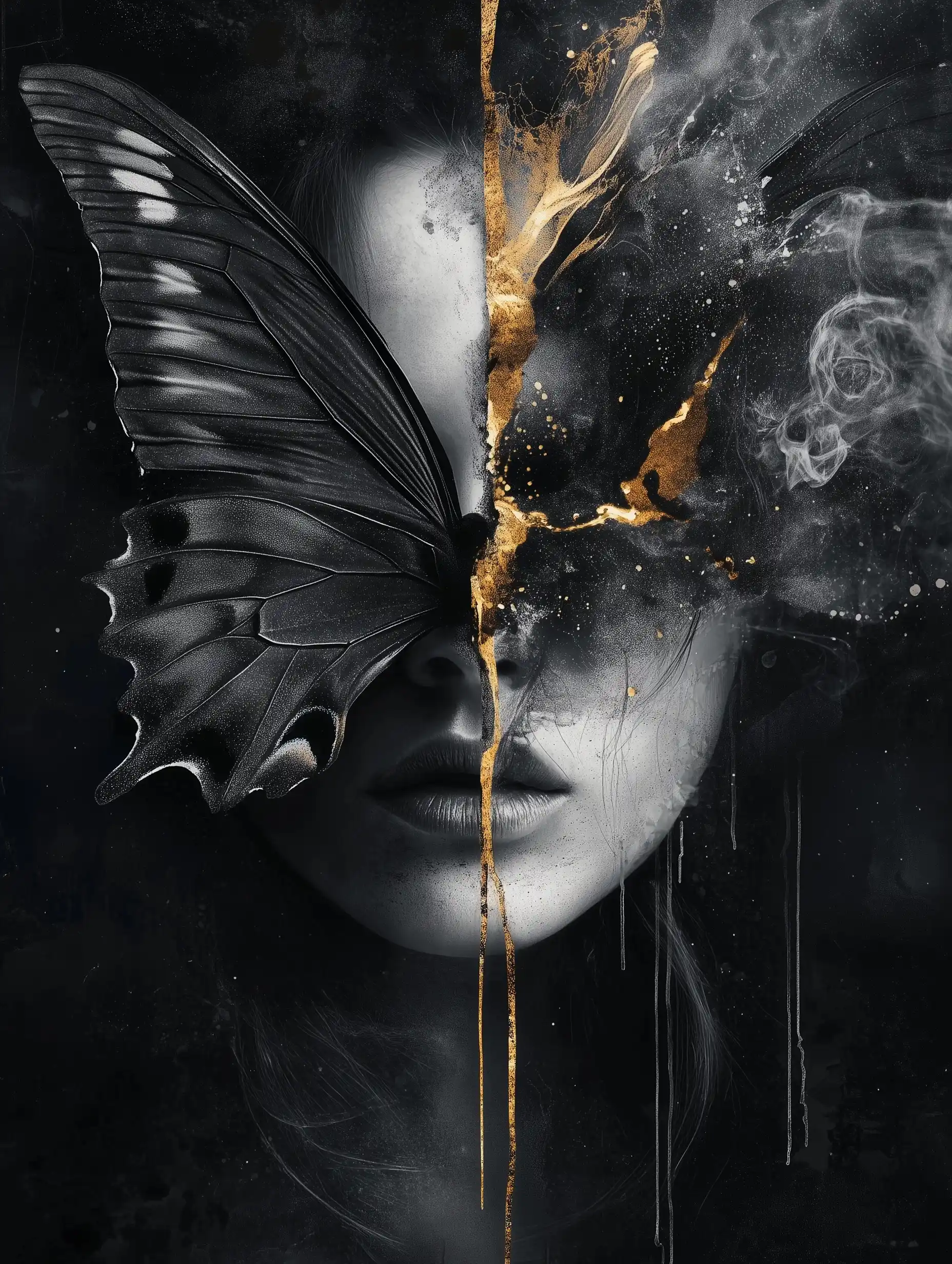 Dark Elegance Butterfly Portrait Midjourney提示词