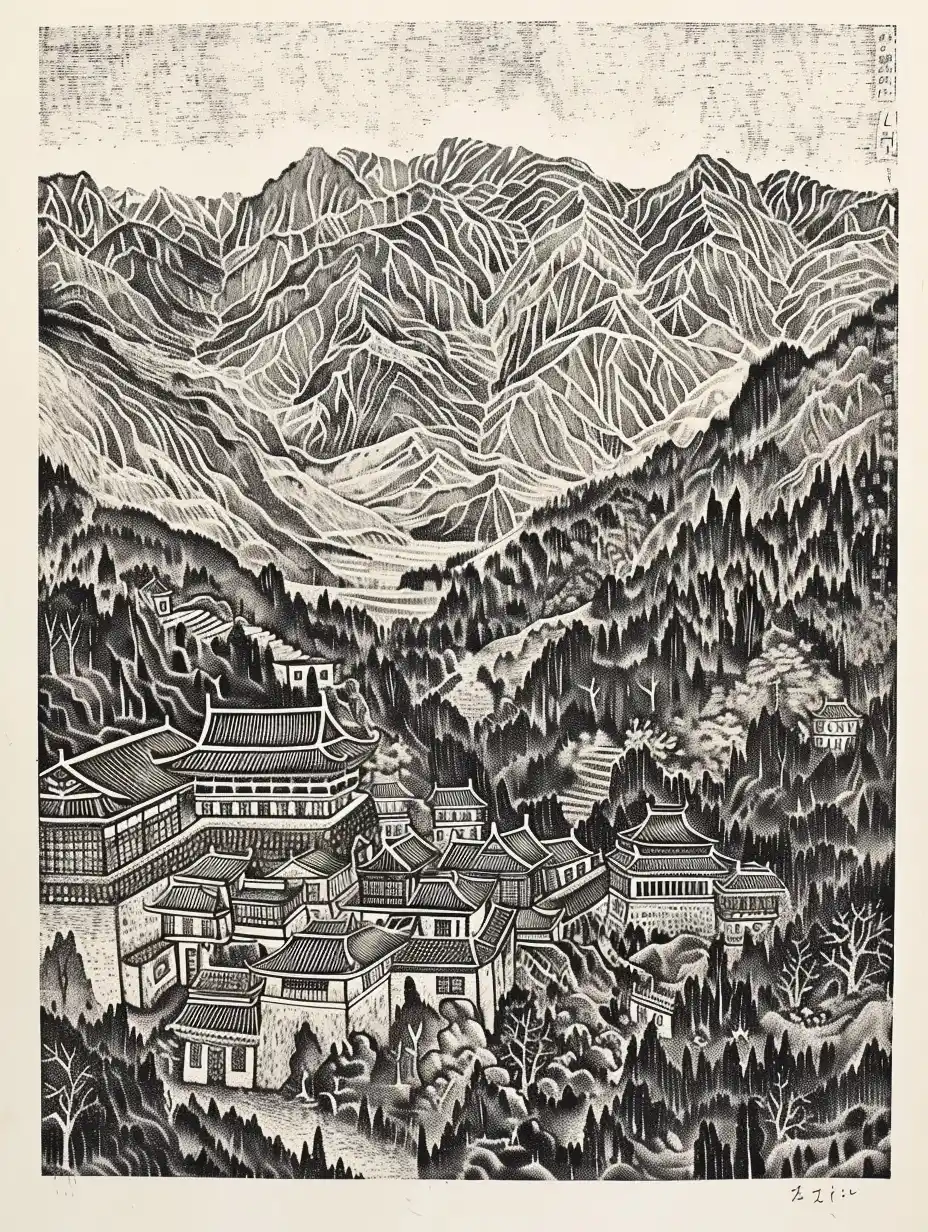 Engraved Tibetan Temples Midjourney提示词