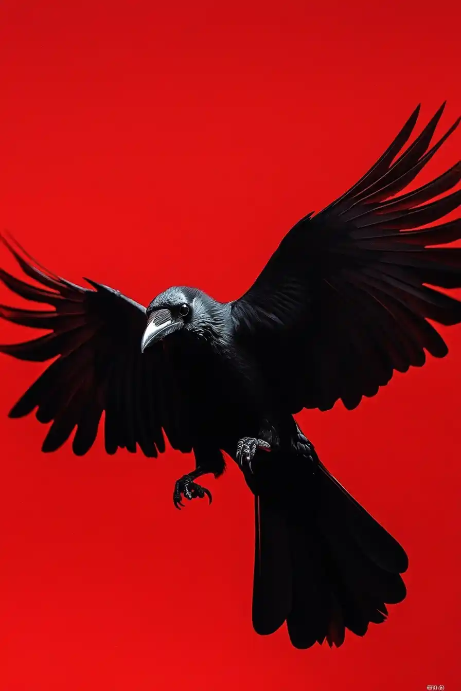 Realistic Crow on Red Midjourney提示词