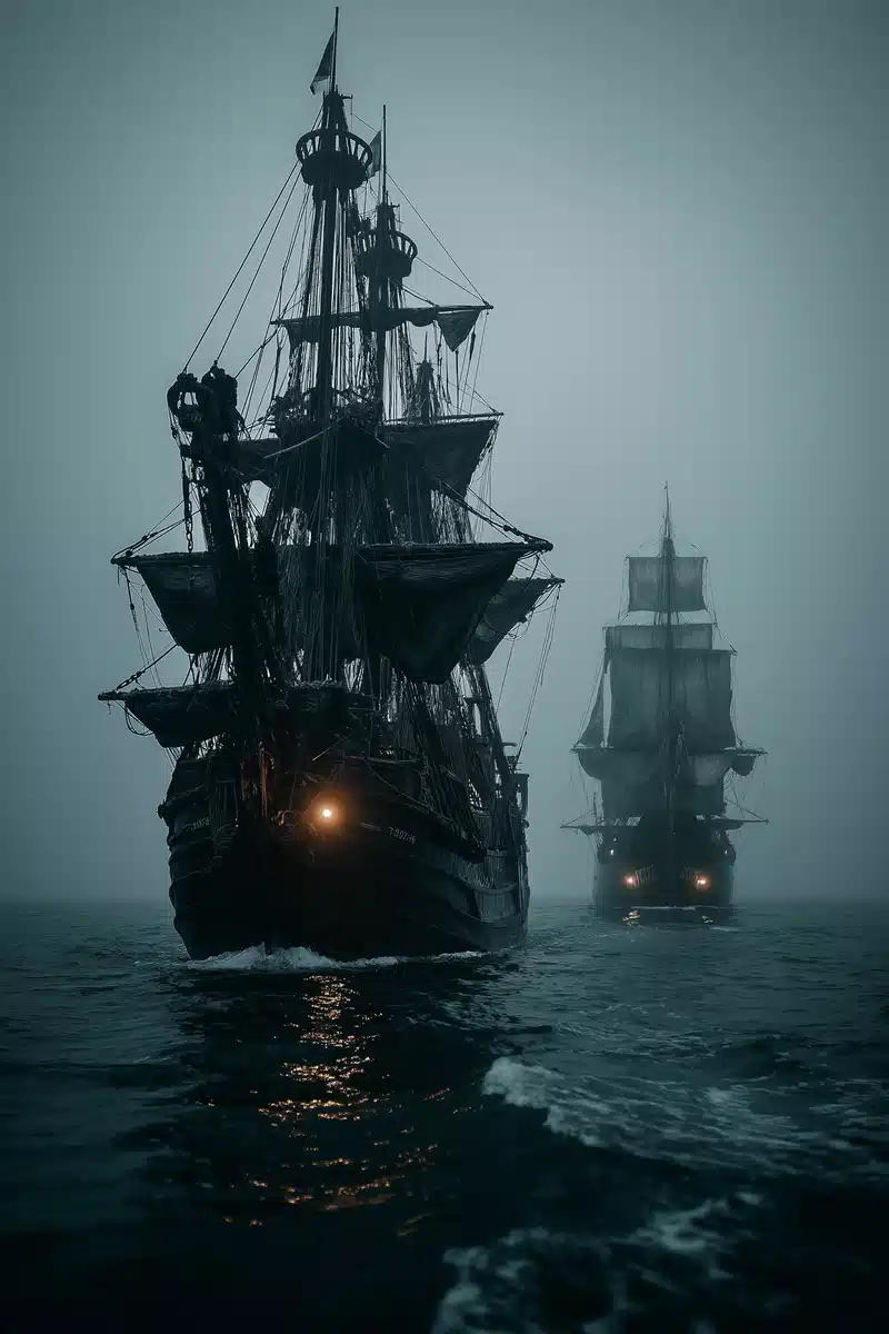 Pirate Ships in Mist Midjourney提示词