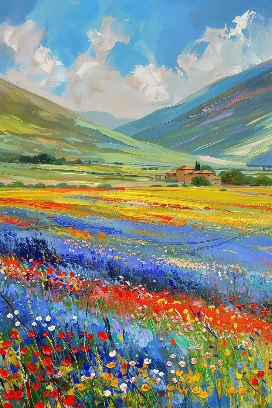 Monets Castelluccio Flower Fields Midjourney 提示词生成效果