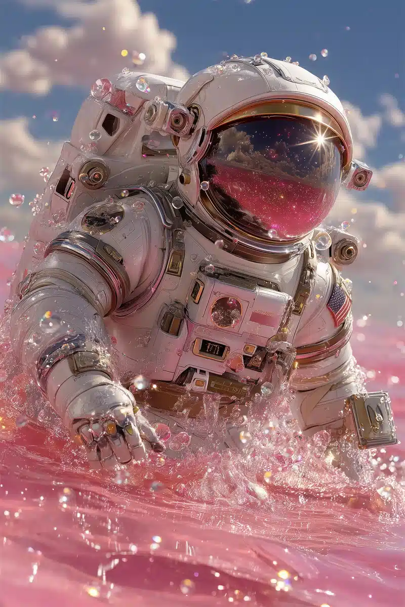 Astronaut in Pink Liquid Midjourney提示词