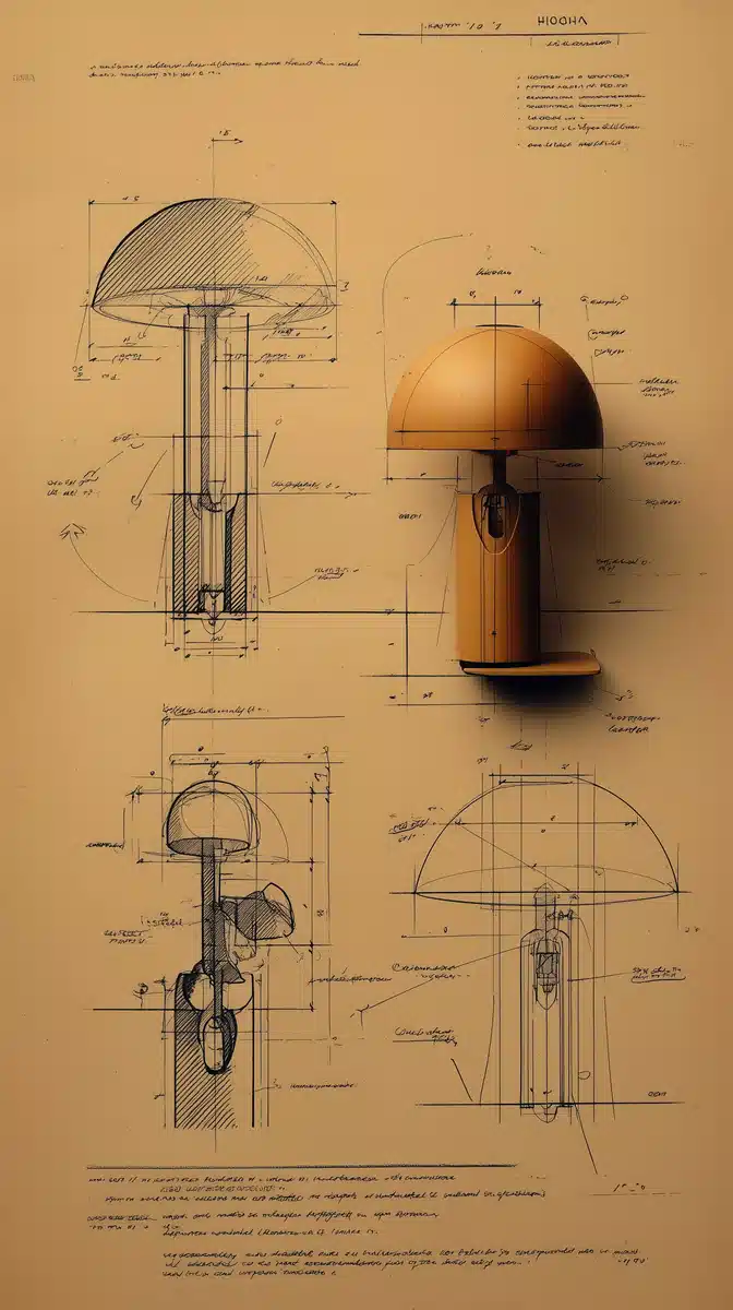 Retro HUGA Lamp Sketch Midjourney提示词