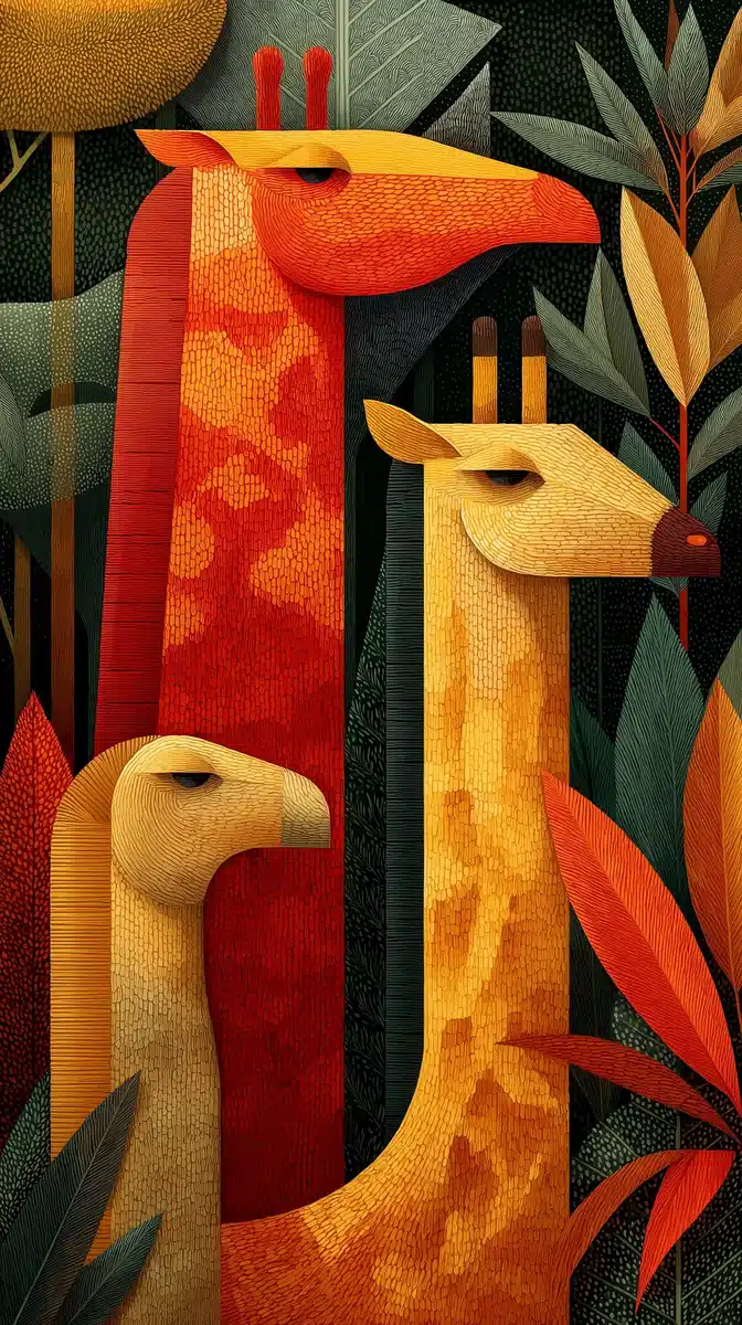 Hyper-Detailed Giraffes Illustration Midjourney提示词