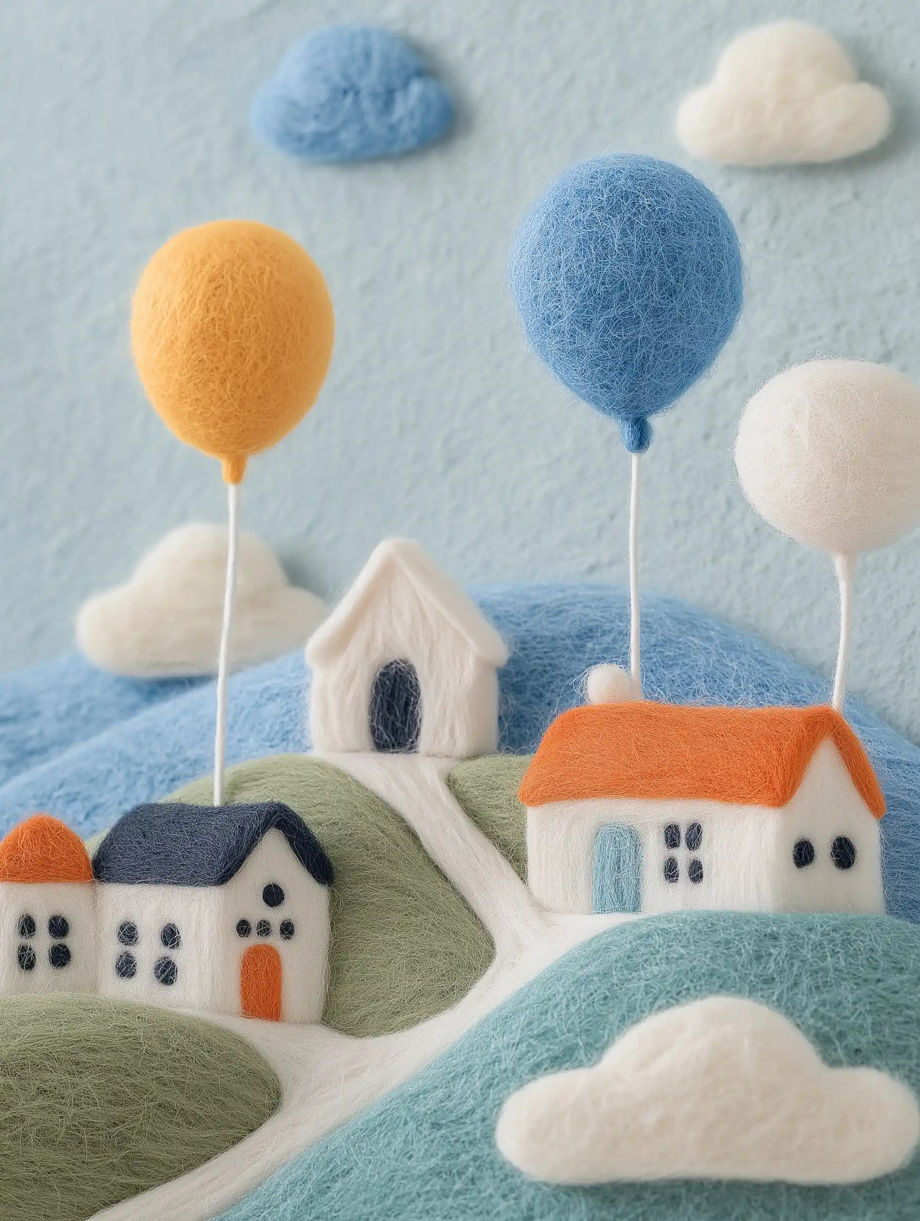 Cloudy Shops with Balloons Midjourney提示词