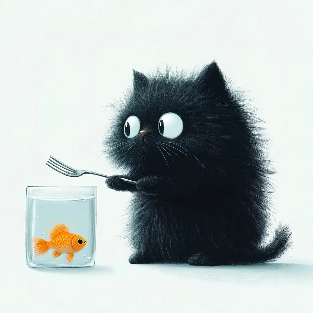 Cartoon Cat with Fork Midjourney提示词