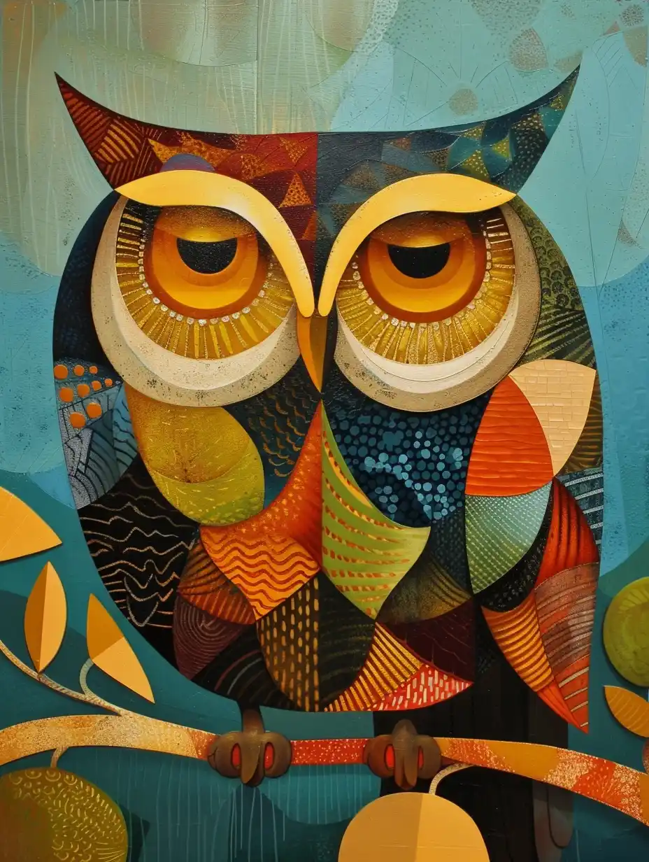 Mid-Century Owl Illustration Midjourney提示词