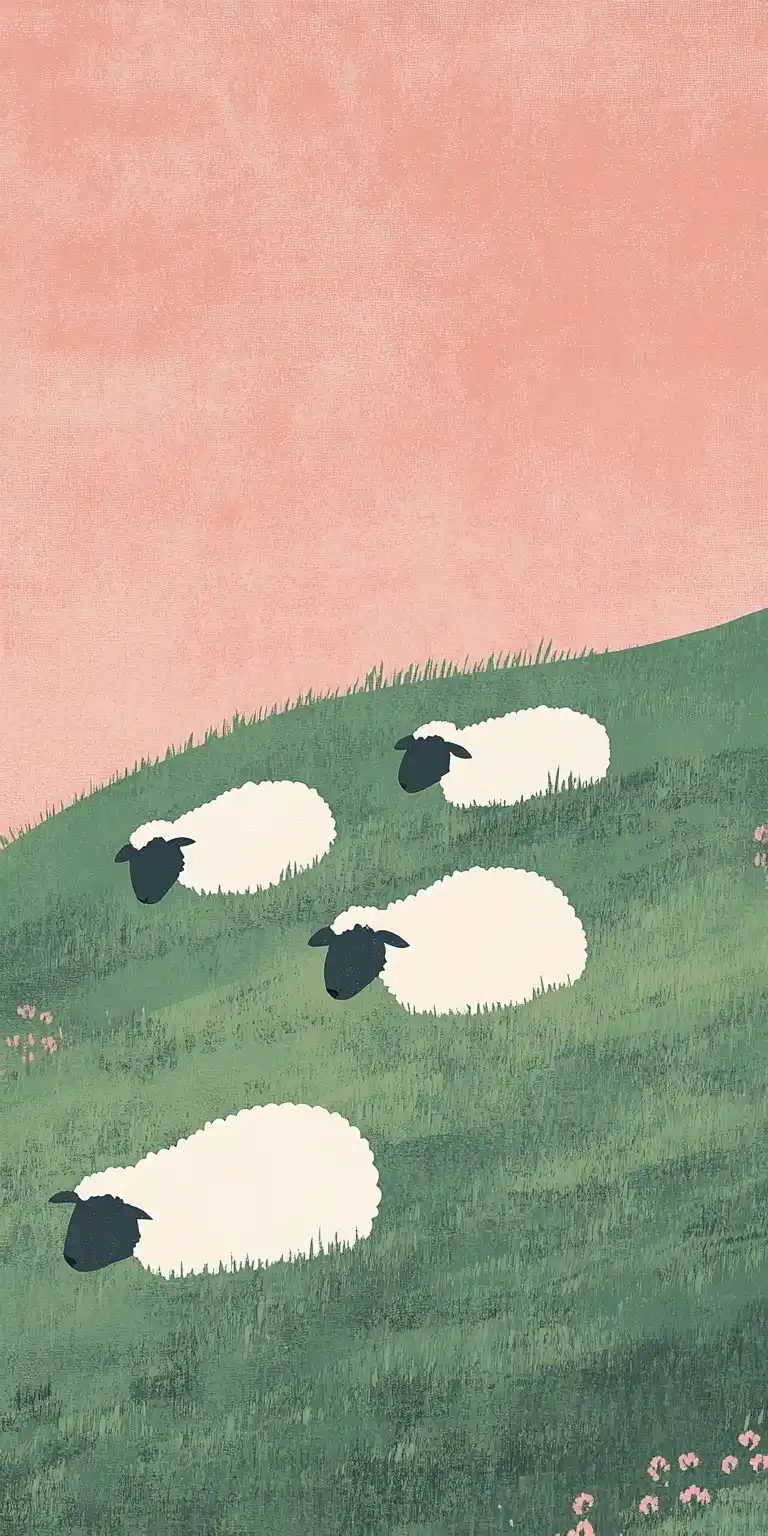 Minimalist Sheep Over Grassfield Midjourney提示词