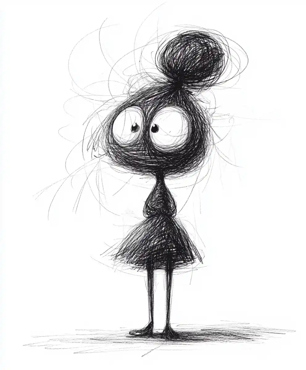Detailed Pencil Sketch Girl Midjourney提示词