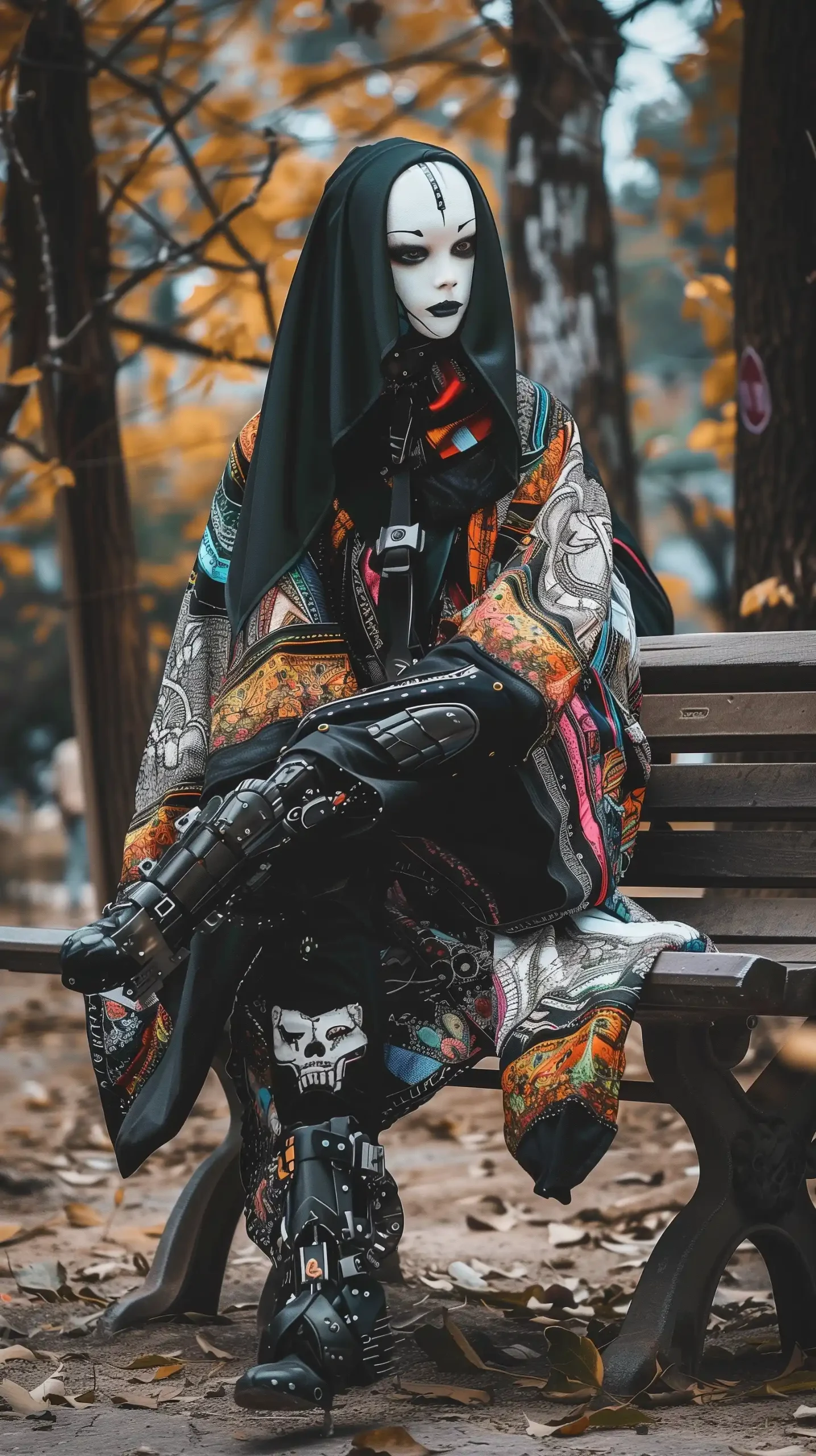 Cyberpunk Android in Park Midjourney 提示词生成效果