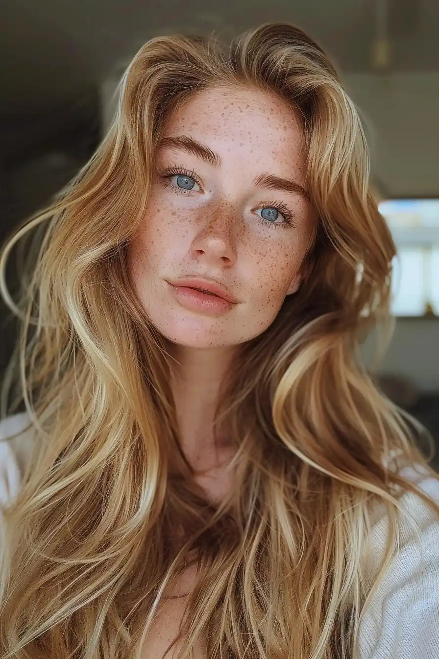 Natural Blonde Selfie Portrait Midjourney提示词