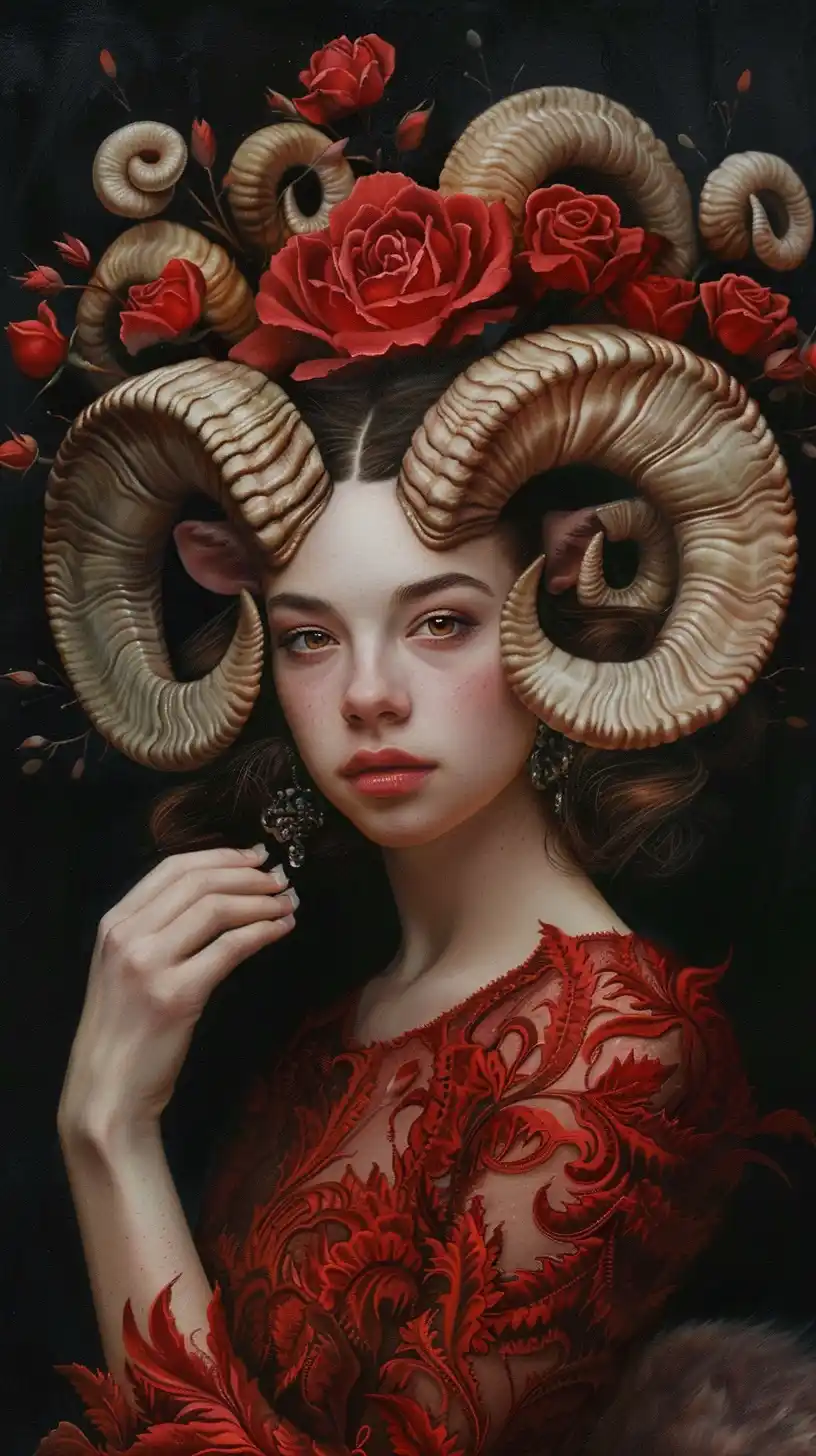 Realistic Aries Woman Portrait Midjourney提示词
