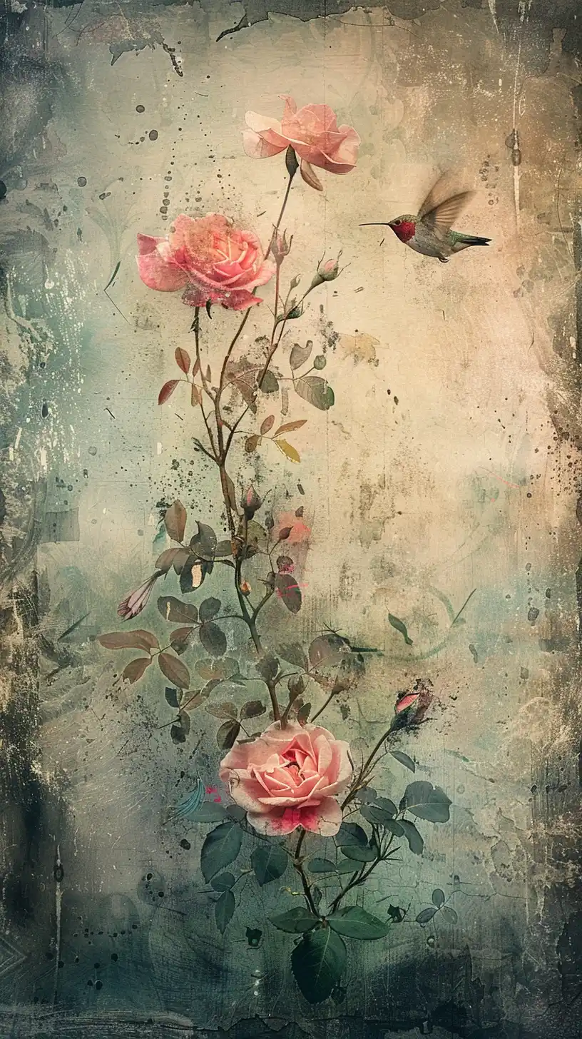 Raw Hummingbird on Metal Rose Midjourney提示词