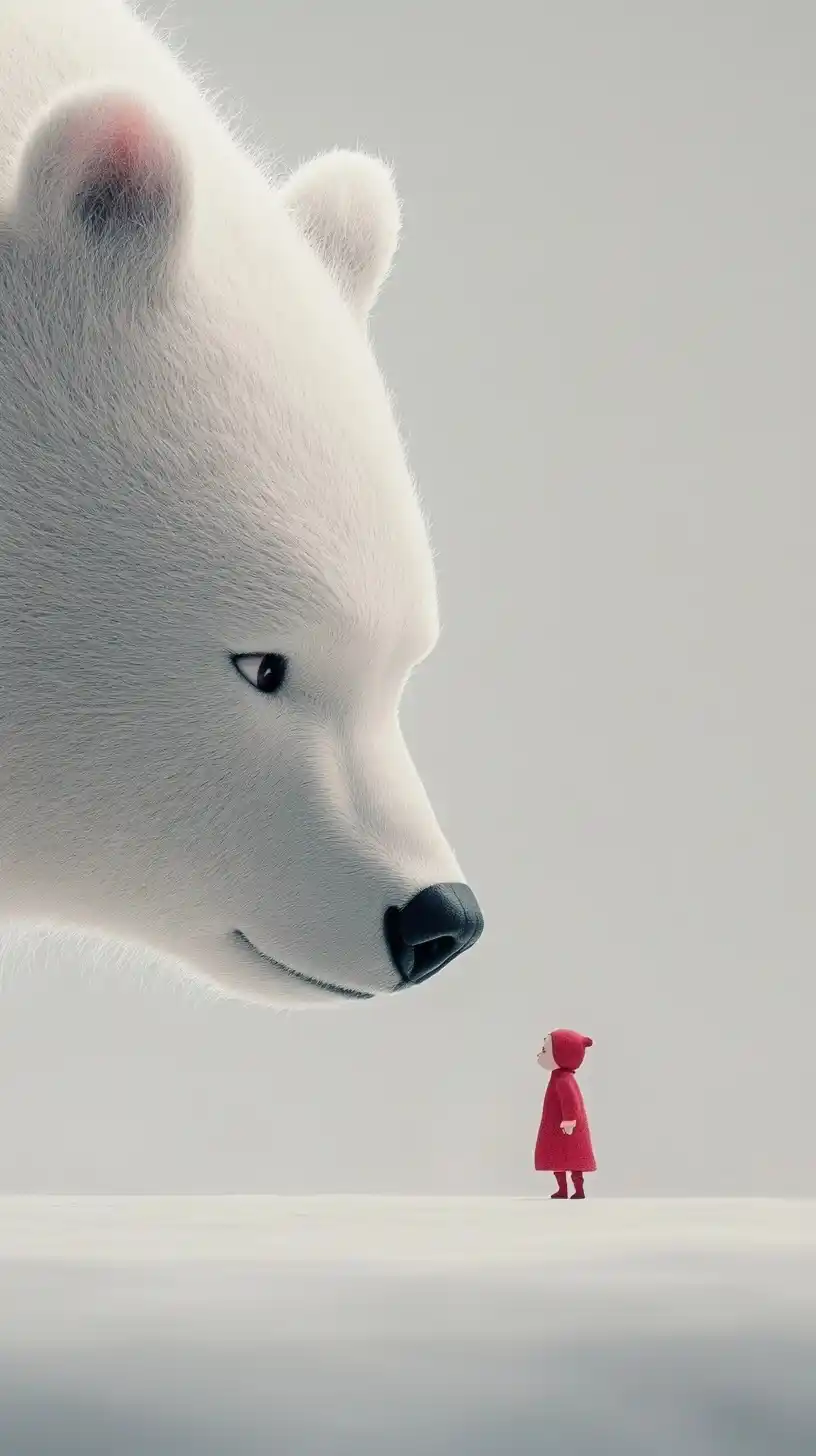 Minimalist Bear and Human Midjourney提示词