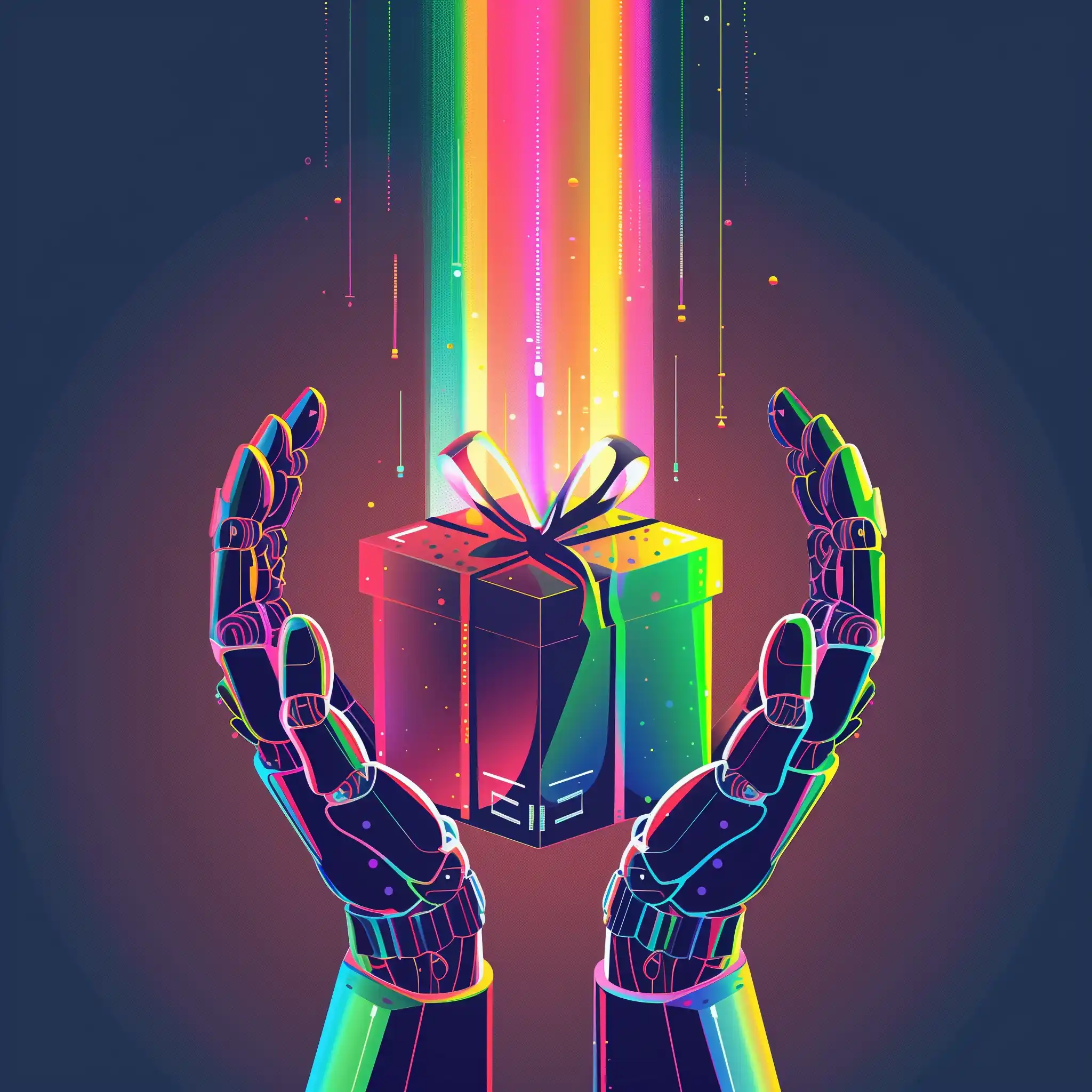 Futuristic AI Gift Hands Midjourney提示词