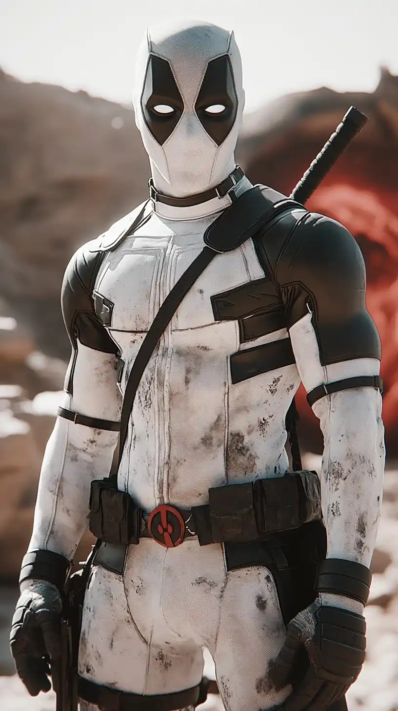 White Deadpool in Desert Midjourney提示词