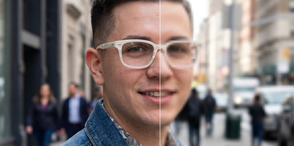 Vision Correction: Clear vs. Blurry View with Glasses Nano Banana提示词
