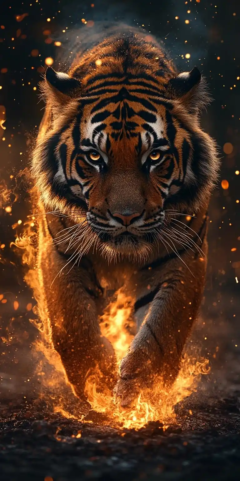 Tiger Firewalking Wallpaper Midjourney提示词