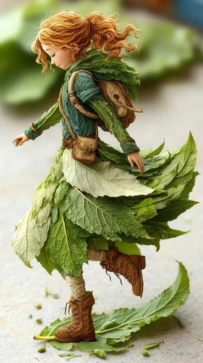 Leaf Girl Dance Illustration Midjourney提示词