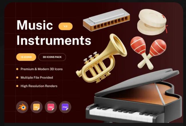 Music Instruments 3D Icon