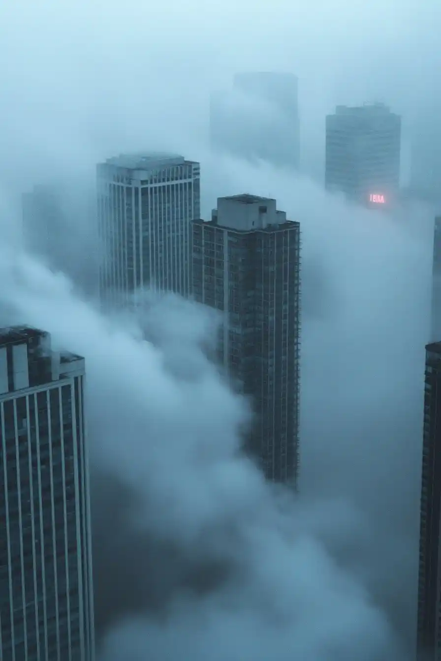 Skyscrapers in Morning Fog Midjourney提示词