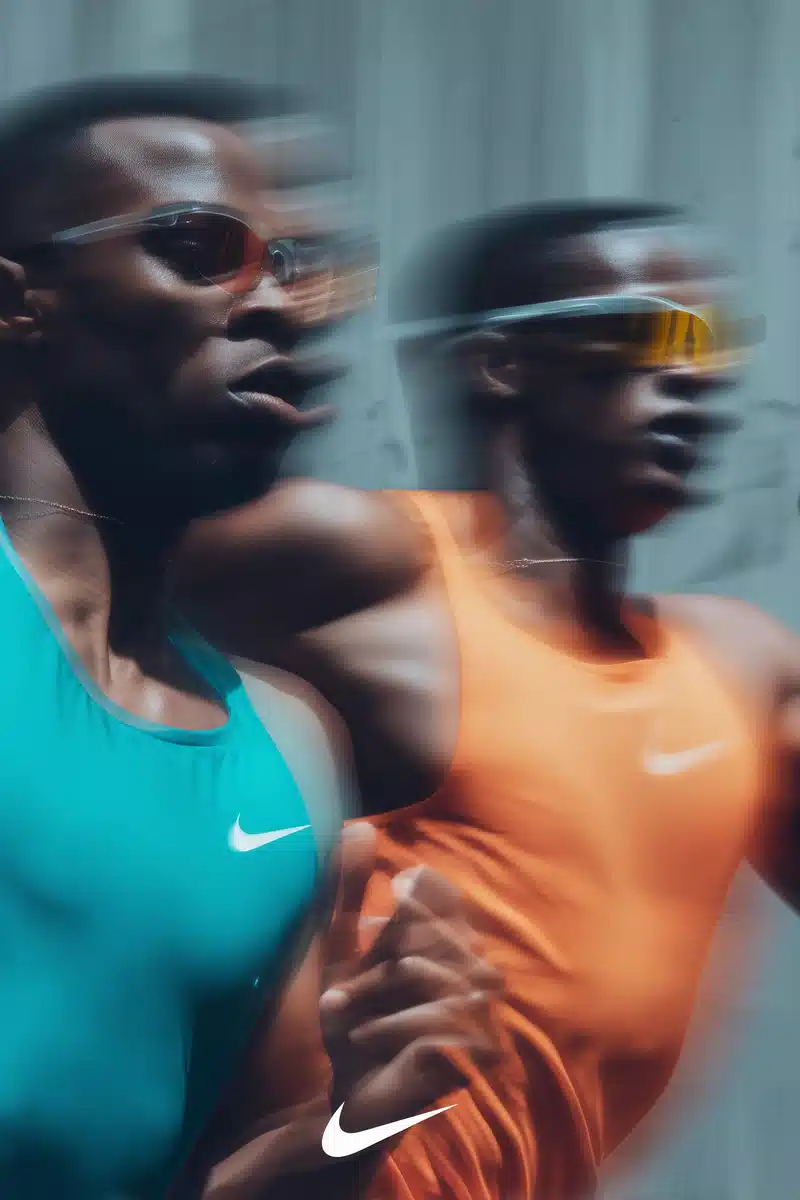 Dynamic Sprinters in Cityscape Midjourney提示词