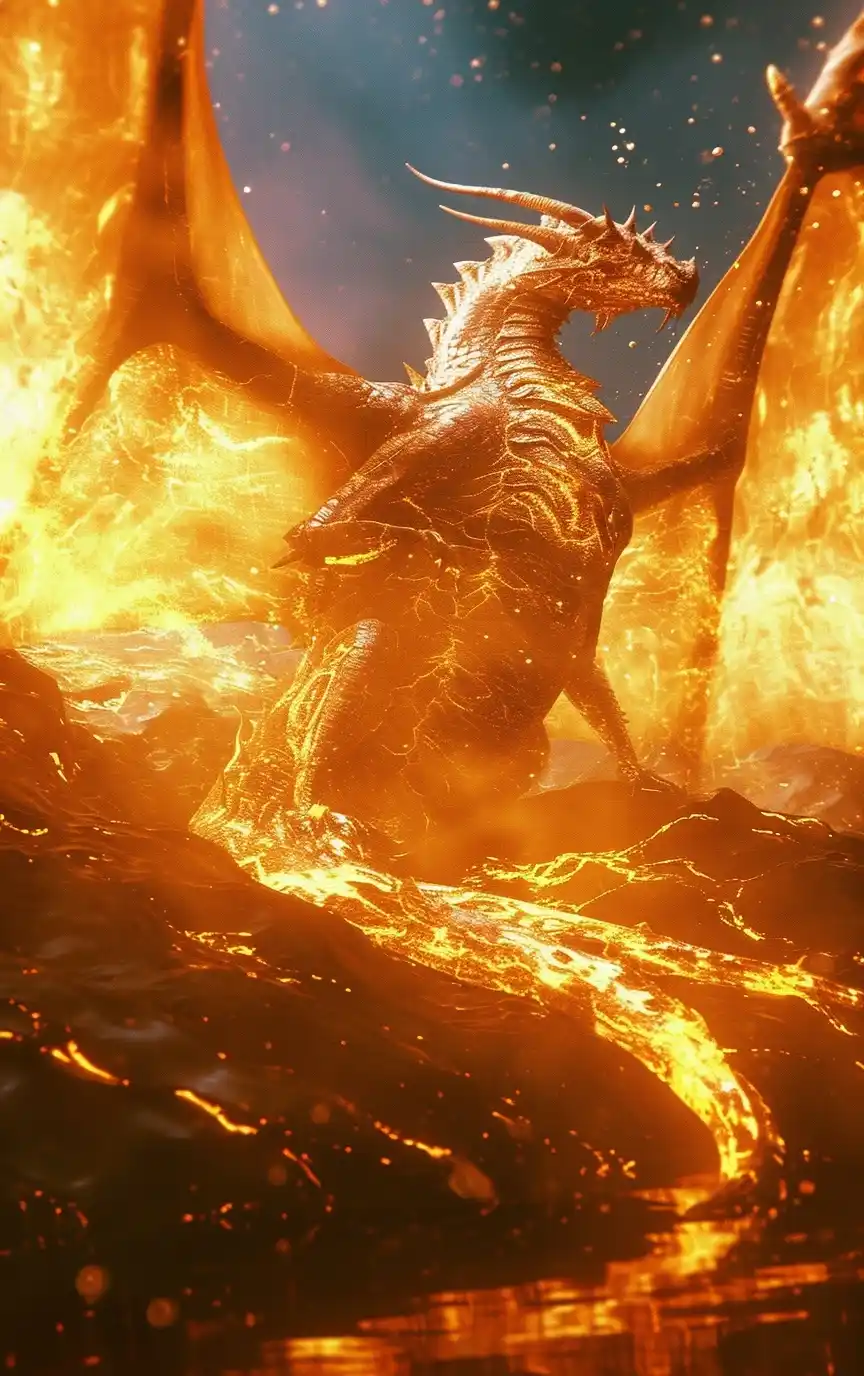 Hyper-Realistic Pop-Art Fusion Golden Dragon Midjourney提示词