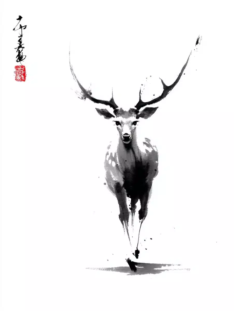 Sika Deer in Ink Midjourney提示词