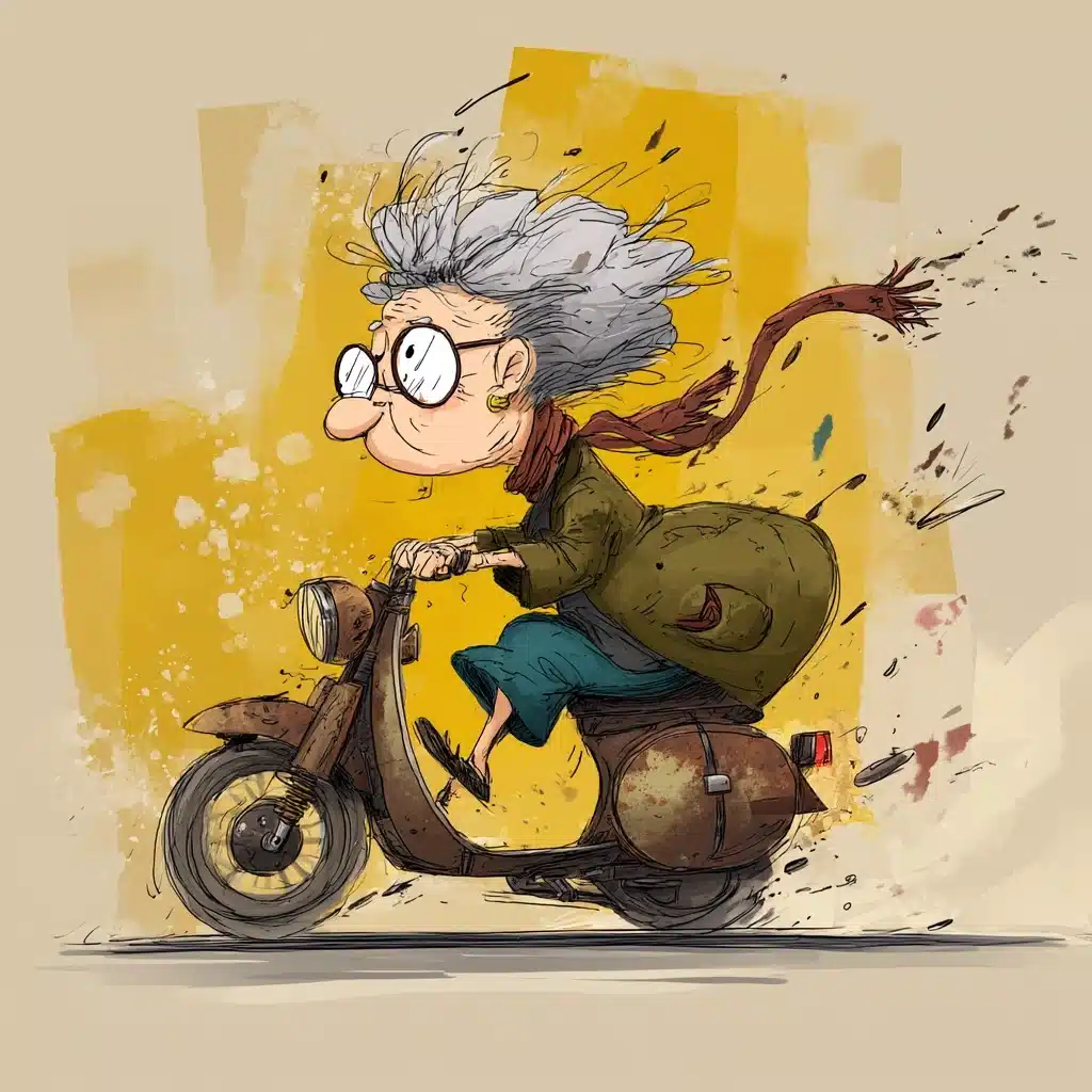 Cartoon Woman on Motorcycle Midjourney提示词