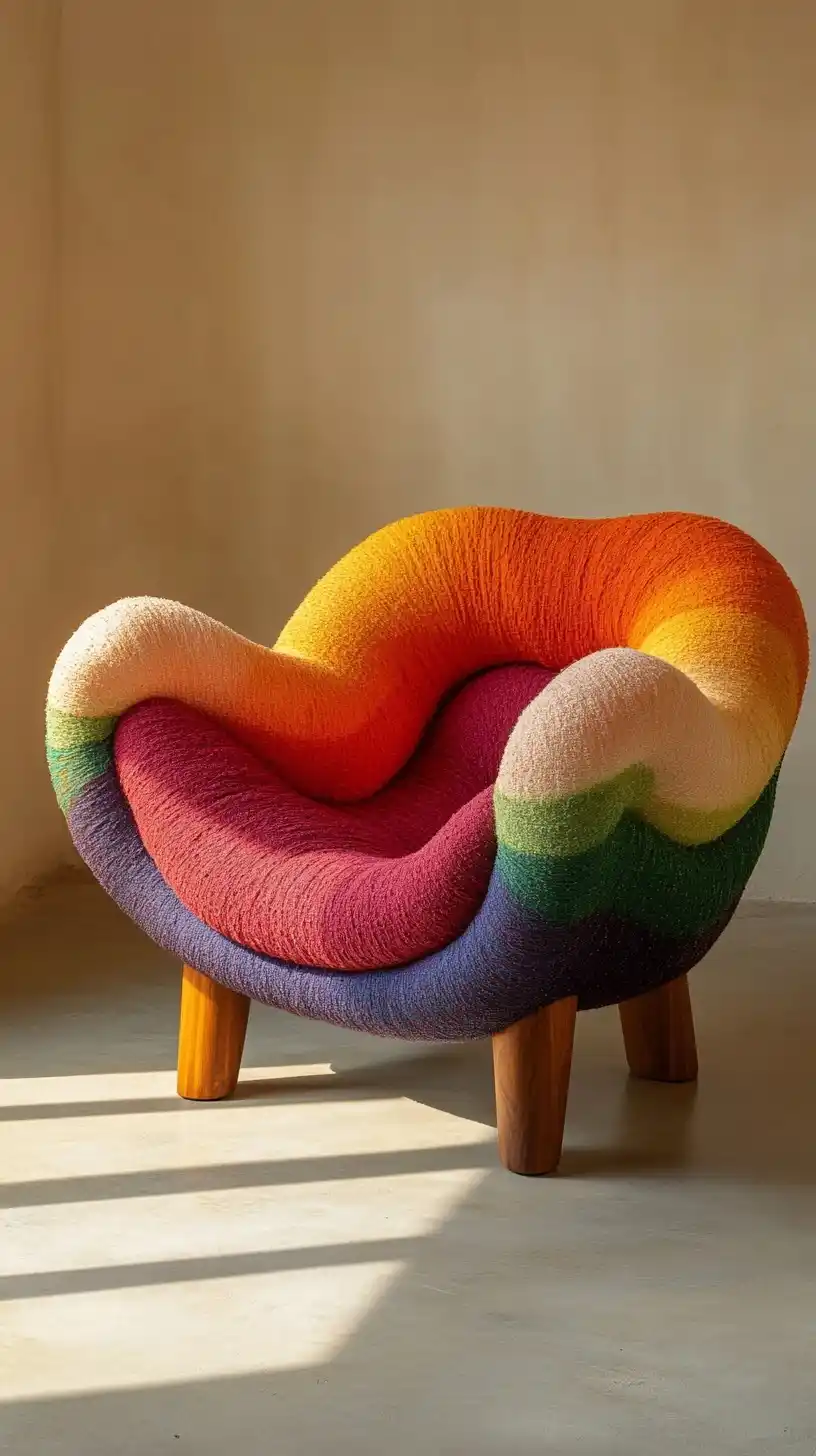 Colorful Curved Sofa Photography Midjourney提示词