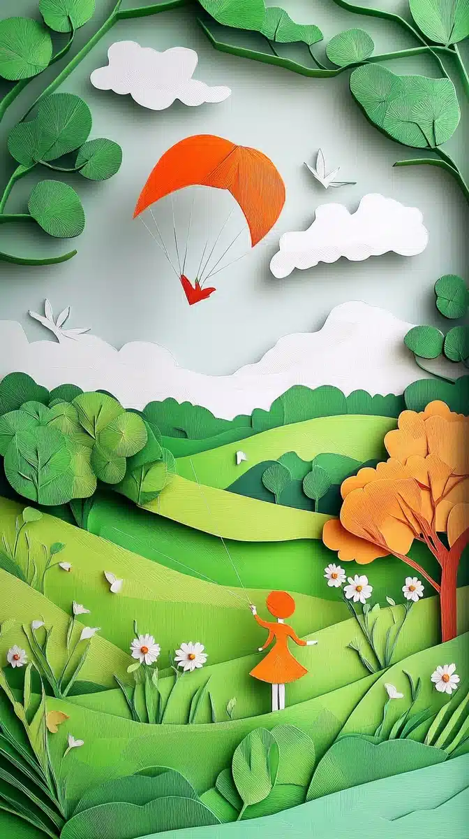 3D Paper-Cut Spring Kites Midjourney提示词
